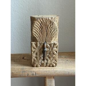 Vintage Wooden Carved Panel and Iron Wall Hook Large